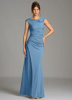 Azazie Chantal Robes de demoiselle d'honneur Robe Sirène en Jersey extensible de qualité supérieure Plissé Acier Bleuté image5