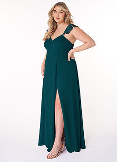 Azazie Everett Bridesmaid Dresses Pine A-Line V-neck Ruched Chiffon Dress image8