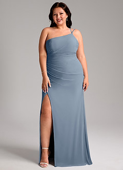 Azazie Eren Vestidos de madrinha de casamento Vestido Crepúsculo de Chiffon de Bainha com Um ombro image10