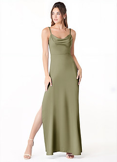 Azazie Alaija Bridesmaid Dresses Pistachio Mermaid Side Slit Stretch Satin Dress image2