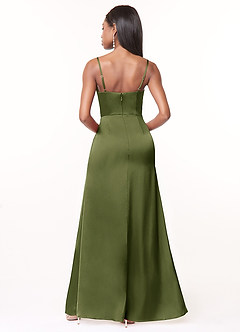 Azazie Maci Brautjungfernkleider A-Linie V-Hals Gefaltet Stretch-Satin Kleid Olivgrün image2