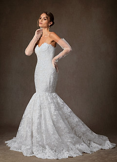 Azazie Janice Wedding Dresses Diamond White Mermaid Strapless Lace Dress image6