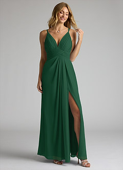 Azazie Maren Allure Bridesmaid Dresses Dark Green A-Line V-Neck Lace Chiffon Dress image3