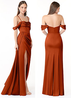 Azazie Amyra Bridesmaid Dresses Paprika Sheath Off the Shoulder Stretch Satin Convertible Dress image8