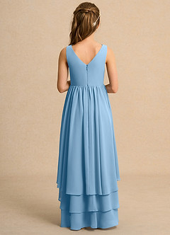 Azazie Kitten Junior Formal Jurken voor bloemenmeisjes A-Lijn Jurk van Chiffon Staal Blauw image2