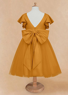 Azazie Kaeya Flower Girl Dresses Butterscotch A-Line Bow Tulle Dress image6