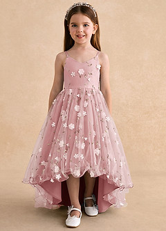 Azazie Celia Blumenmädchenkleider A-Linie Spaghetti Riemen Tüll Kleid Altrosa image6