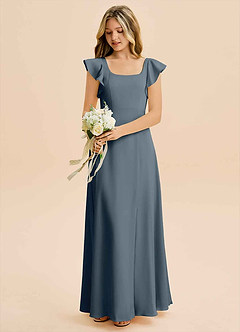 Azazie Bondi Junior Twilight A-Line Side Slit Stretch Satin Dress image5