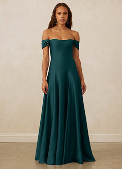 Christian Siriano Bridal for Azazie 1002 Bridesmaid Dresses Pine A-Line Off the Shoulder Stretch Satin Convertible Dress image3