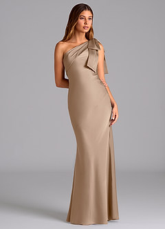 Azazie Yuanna Bridesmaid Dresses Taupe Mermaid One Shoulder Stretch Satin Dress image5