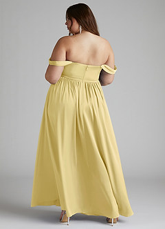 Azazie Morana Jurken voor bruidsmeisjes Converteerbaar Jurk van Stretch Satijn met A-Lijn Off the Shoulder Citroensorbet image14