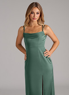 Azazie Callan Final Sale Eucalyptus A-Line Pleated Stretch Satin Convertible Dress image7