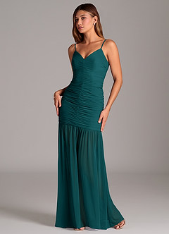 Azazie Aimie Bridesmaid Dresses Peacock Mermaid Mesh Dress image5