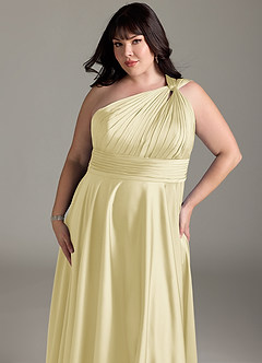 Azazie Charlize Bridesmaid Dresses Lemon Sorbet A-Line One Shoulder Stretch Satin Dress image14