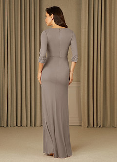 Azazie Rosena Final Sale Taupe Sheath Pleated Mesh Dress image2