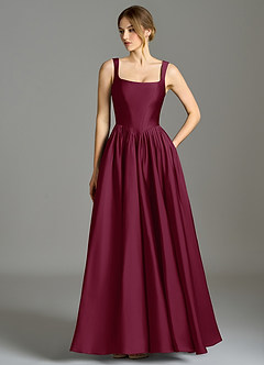 Azazie Verina Bridesmaid Dresses Mulberry A-Line Pleated Stretch Satin Dress image1