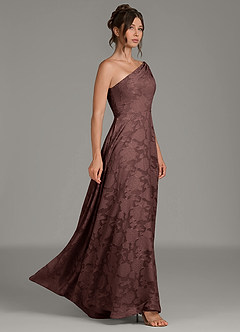 Azazie Melanie Bridesmaid Dresses Espresso A-Line One Shoulder Floral Burnout Dress image4