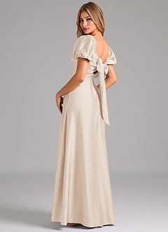 Azazie Fatima Bridesmaid Dresses White Alabaster A-Line Pleated Stretch Satin Dress image2