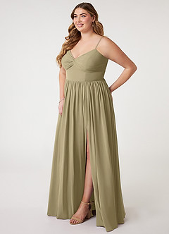 Azazie Zeya Bridesmaid Dresses Moss Green A-Line V-Neck Pleated Chiffon Dress image8