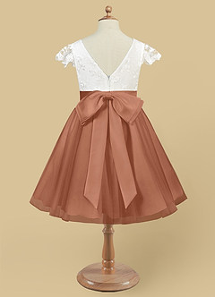 Azazie Vetty Flower Girl Dresses Ivory Bronzer A-Line Lace Tulle Dress image10