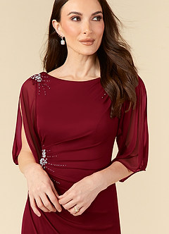 Azazie Magdalene Mother of the Bride Dresses Burgundy Sheath Sequins Mesh Dress image5