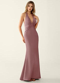 Clio Dusty Rose Satin V-neck Mermaid Prom Dress image4