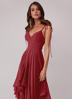 Barbie ♥ Azazie Bridesmaid Dresses Pomegranate A-Line Bow Chiffon Dress image5