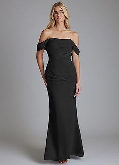 Azazie Luiza Brudtärnklänningar Klä av Sjöjungfru i Chiffong Av axeln Svart image5