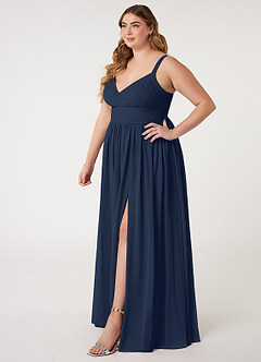 Azazie Chanel Bridesmaid Dresses Dark Navy A-Line Pleated Chiffon Dress image10