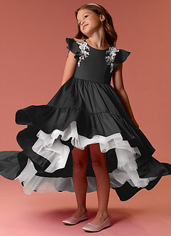 Barbie ♥ Azazie vestidos de niña de las flores Vestido de Negro de Satén Elástico de Corte En A con Encaje image2