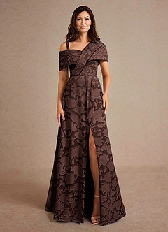 Azazie Milton Mother of the Bride Dresses Ganache A-Line Pleated Floral Burnout Dress image6
