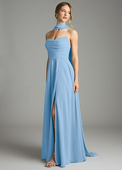 Azazie Ayla Brautjungfernkleider A-Linie Herzausschnitt Chiffon Kleid Puderblau image9
