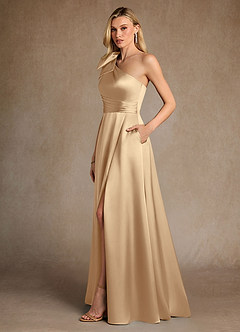Azazie Easton Mother of the Bride Dresses Champagne A-Line One Shoulder Stretch Satin Dress image2