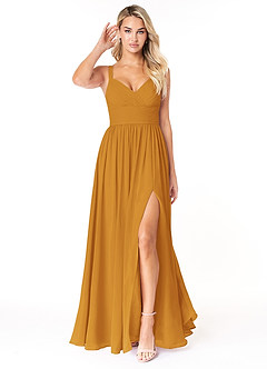 Azazie Chanel Bridesmaid Dresses Butterscotch A-Line Pleated Chiffon Dress image1