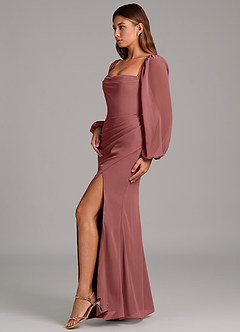 Azazie Brixley 신부 들러리 드레스 인어 긴팔 쉬폰 바닥 길이 드레스 image5