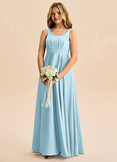 Azazie Gabby Junior Robe Trapèze en Satin extensible Plissée Bleu Ciel image3