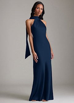 Azazie Cassiana Bridesmaid Dresses Dark Navy Mermaid Pleated Stretch Satin Dress image6