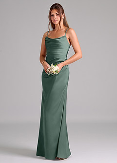 Azazie Lucille Bridesmaid Dresses Sea Moss Mermaid Strapless Stretch Satin Convertible Dress image3