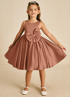 Azazie Apple Flower Girl Dresses Bronzer A-Line Bow Matte Satin Dress image1