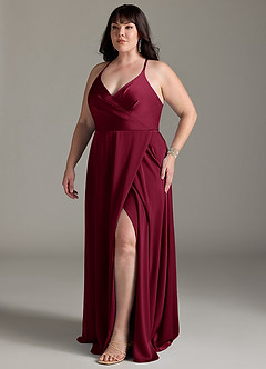 Azazie Davis Robes de demoiselle d'honneur Robe Trapèze en Satin extensible Plissée Bourgogne image10