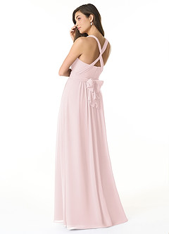 Azazie Olani Robes de demoiselle d'honneur Robe Trapèze Convertible en Mousseline de soie Épaule décolletée Rose Pâle image3