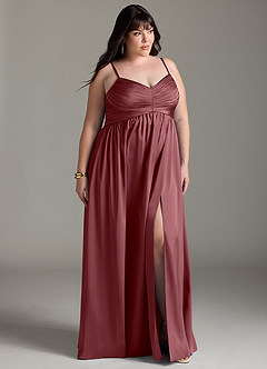 Azazie Alia Robes de demoiselle d'honneur Robe Trapèze en Satin extensible Plissée Rose Du Désert image12