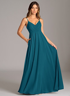 Azazie Amani Bridesmaid Dresses Ink Blue A-Line Pleated Chiffon Dress image6