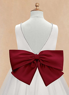 Azazie Seline Flower Girl Dresses Ivory Burgundy A-Line Bow Tulle Dress image9