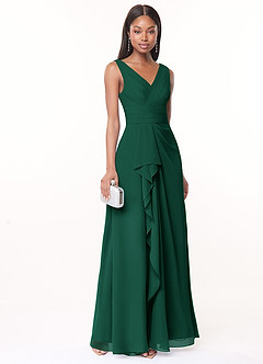 Azazie Julianna Bridesmaid Dresses Emerald A-Line Chiffon Dress image1