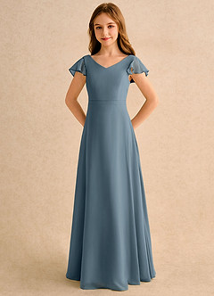 Azazie Nari Girls Formal Flower Girl Dresses Twilight A-Line with Sleeves Chiffon Dress image6