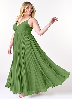 Azazie Raychelle Brautjungfernkleider A-Linie V-Hals Chiffon Kleid Basilikum image10