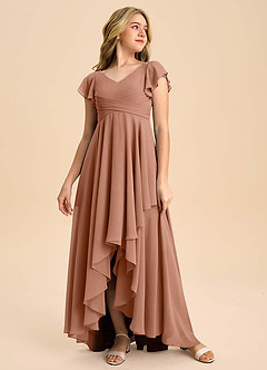 Azazie Caria Junior Bronzer A-Line Pleated Chiffon Dress image3