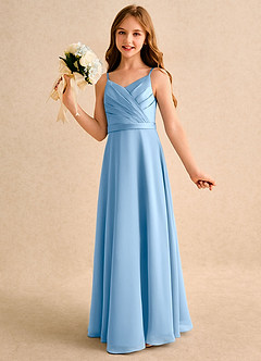 Azazie Umina Girls Formal Abiti da Ragazza di Fiori Abito A-Line in Raso Opaco Plissettato Azzurro Polvere image3