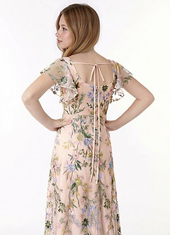 Azazie Bondi Junior Formal Klä av A-Line i 3D blommig broderad spets Rynkad image2